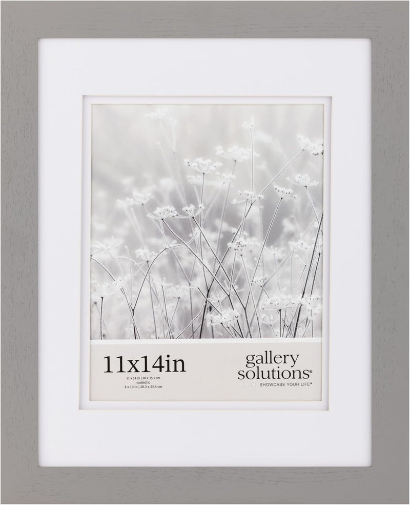 Gallery Solutions 11x14 Flat Grey Wall Frame with Double White Mat For 8x10 Picture