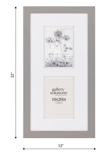 Gallery Solutions Wall or Tabletop Picture Frame with Airfloat Mat, 10x20 Matted To 5x7, Gray/White