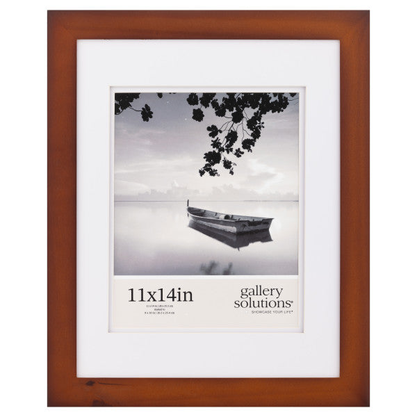 Gallery Solutions 11x14 Cherry Wood Wall Picture Frame with Double White Mat For 8x10 Picture