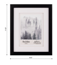 Gallery Solutions 8x10 Black Wall Mount or Tabletop Picture Frame with Double White Mat For 5x7 Photo