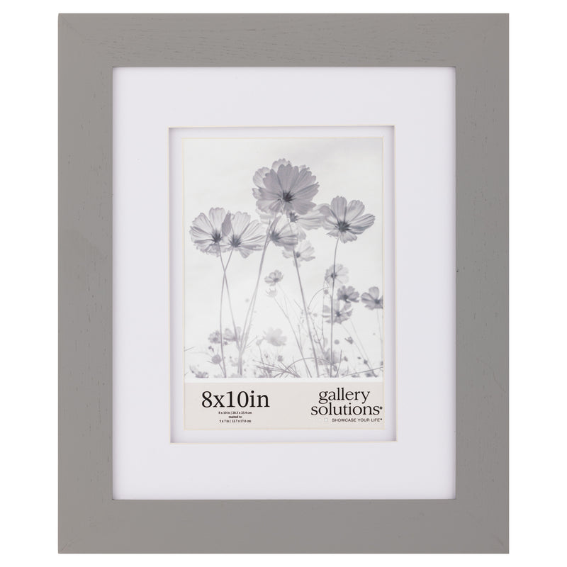 Gallery Solutions 8x10 Flat Grey Tabletop or Wall Frame with Double White Mat For 5x7 Picture