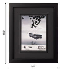 Gallery Solutions 8x10 Black Wall Mount or Tabletop Picture Frame with Double Black Mat For 5x7 Photo