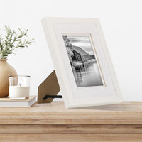 Gallery Solutions 8x10 White Wall Mount or Tabletop Picture Frame with Double White Mat For 5x7 Photo