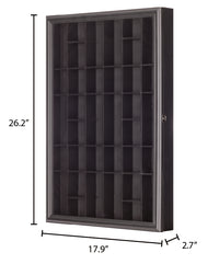 Gallery Solutions 36-Opening Display Cabinet with Hinged Front, Black Shot Glass Case, 17" x 26"