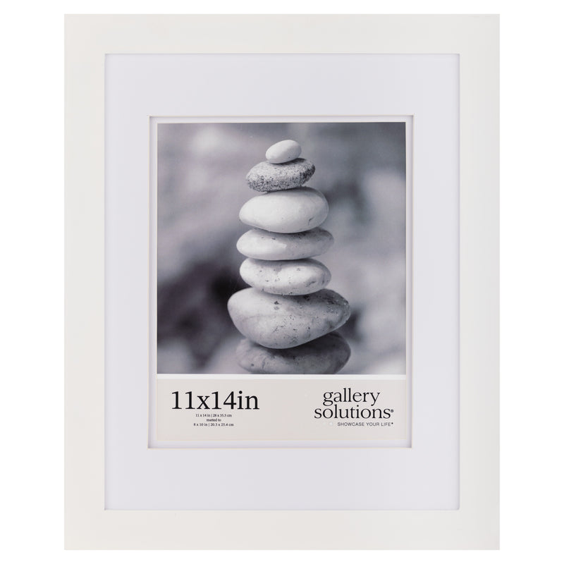 Gallery Solutions Wall Mount Picture Frame with Double Mat, 11x14 Matted To 8x10, White