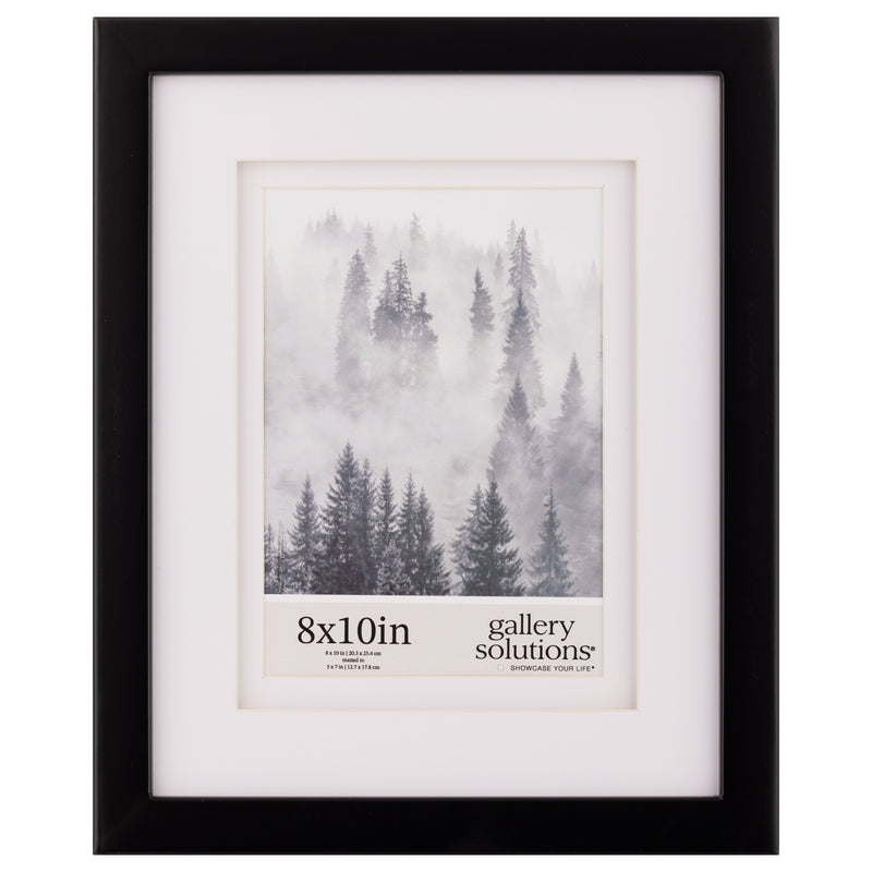 Gallery Solutions 8x10 Black Wall Mount or Tabletop Picture Frame with Double White Mat For 5x7 Photo