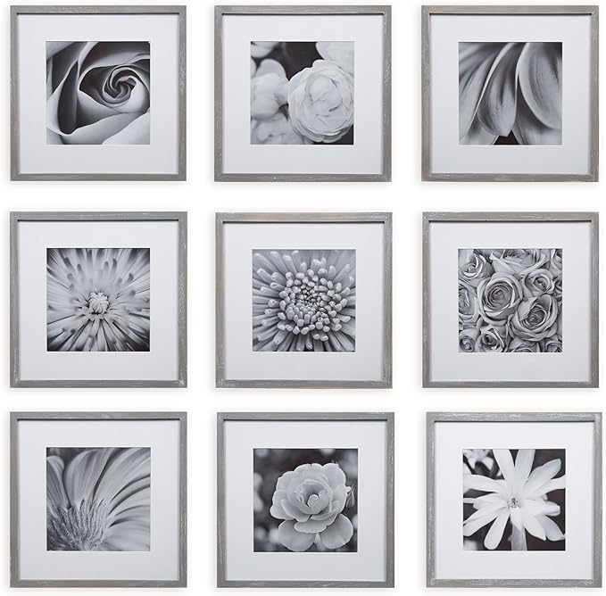 Gallery Perfect Gallery Wall Picture Frame Set with Hanging Template, Square, Set of 9, Gray