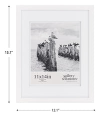 Gallery Solutions - White Wood Wall Frame 11"x14" - Premium Quality - Rectangular Wall Mount - Classic Design for 8"x10" Photos - Ready-to-Hang - Enhance Your Home or Office Decor with this Elegant Frame