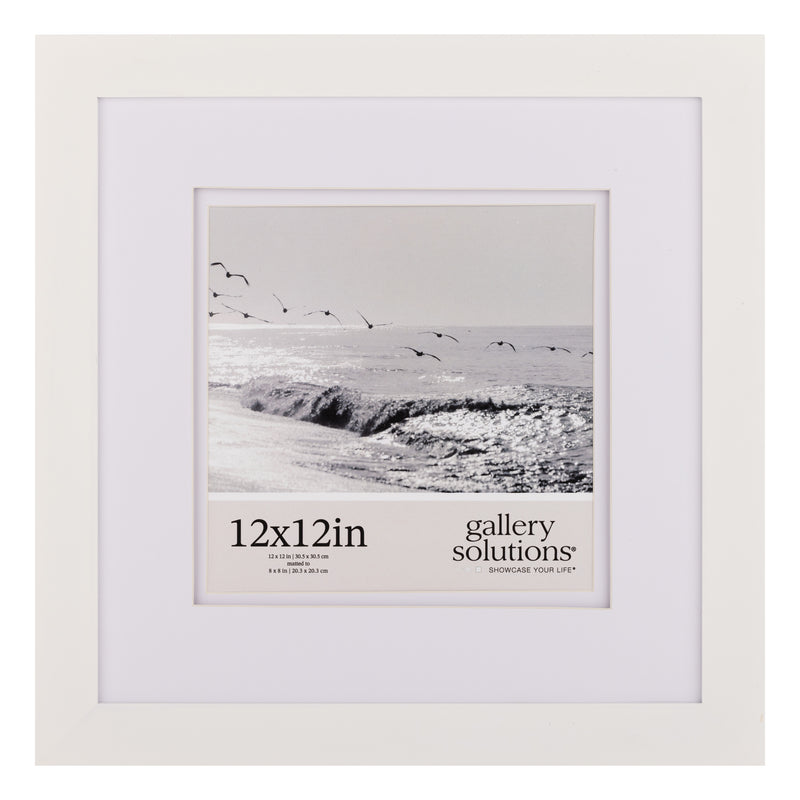 Gallery Solutions Wall Mount or Tabletop Picture Frame with Double Mat, 12x12 Matted To 8x8, White