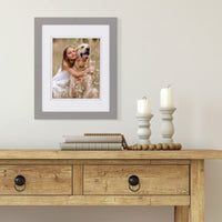 Gallery Solutions 11x14 Flat Grey Wall Frame with Double White Mat For 8x10 Picture
