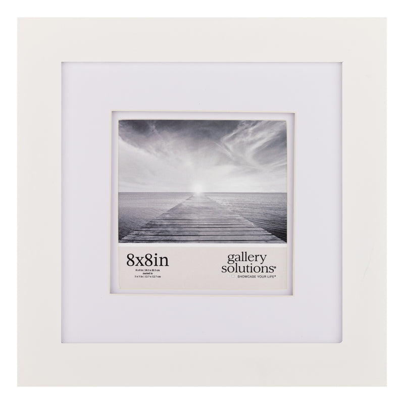 Gallery Solutions Wall Mount or Tabletop Double Picture Frame, 8x8 Matted To 5x5, White