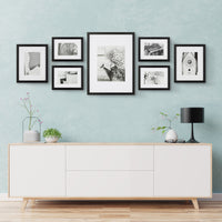 Gallery Solutions 7 Piece Black Gallery Wall Kit Picture Frame Set with Decorative Art Prints & Hanging Template, Multi-Size