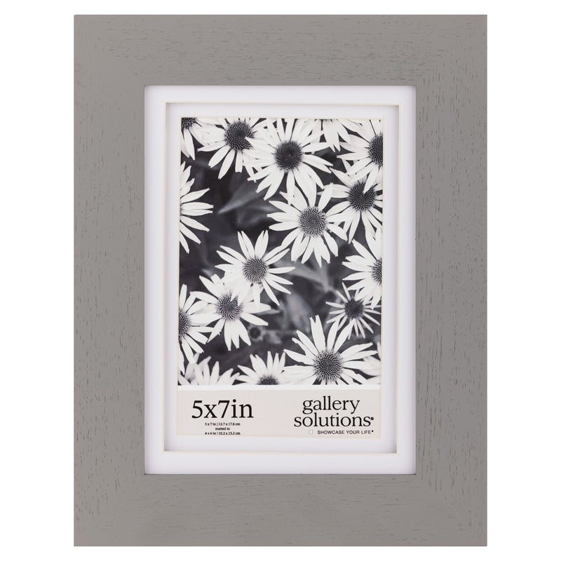 Gallery Solutions 5x7 Flat Grey Tabletop or Wall Frame with Double White Mat For 4x6 Picture