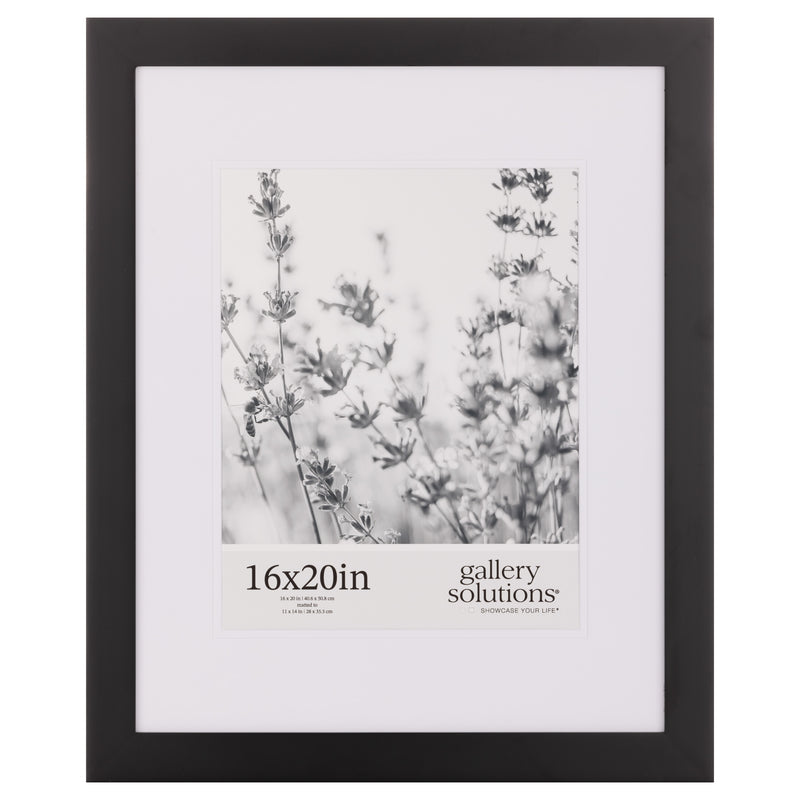Gallery Solutions 16x20 Black Wall Picture Frame with Double White Mat For 11x14 Image