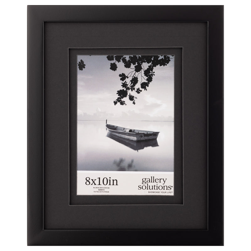 Gallery Solutions 8x10 Black Wall Mount or Tabletop Picture Frame with Double Black Mat For 5x7 Photo