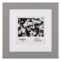 Gallery Solutions 8x8 Flat Grey Tabletop or Wall Frame with Double White Mat for 5x5 Picture