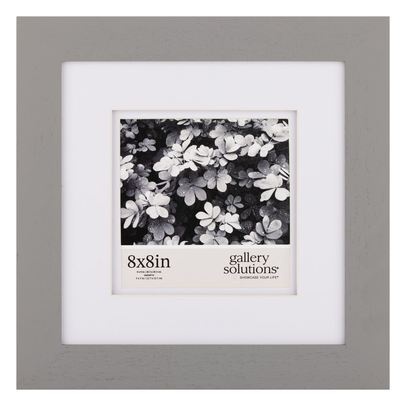 Gallery Solutions 8x8 Flat Grey Tabletop or Wall Frame with Double White Mat for 5x5 Picture