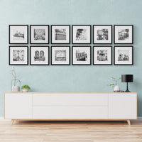 Gallery Solutions Black 12 Piece Square Photo Gallery Wall Picture Frame Set with Hanging Template, 16.5 x 10.2 x 16.7 inches