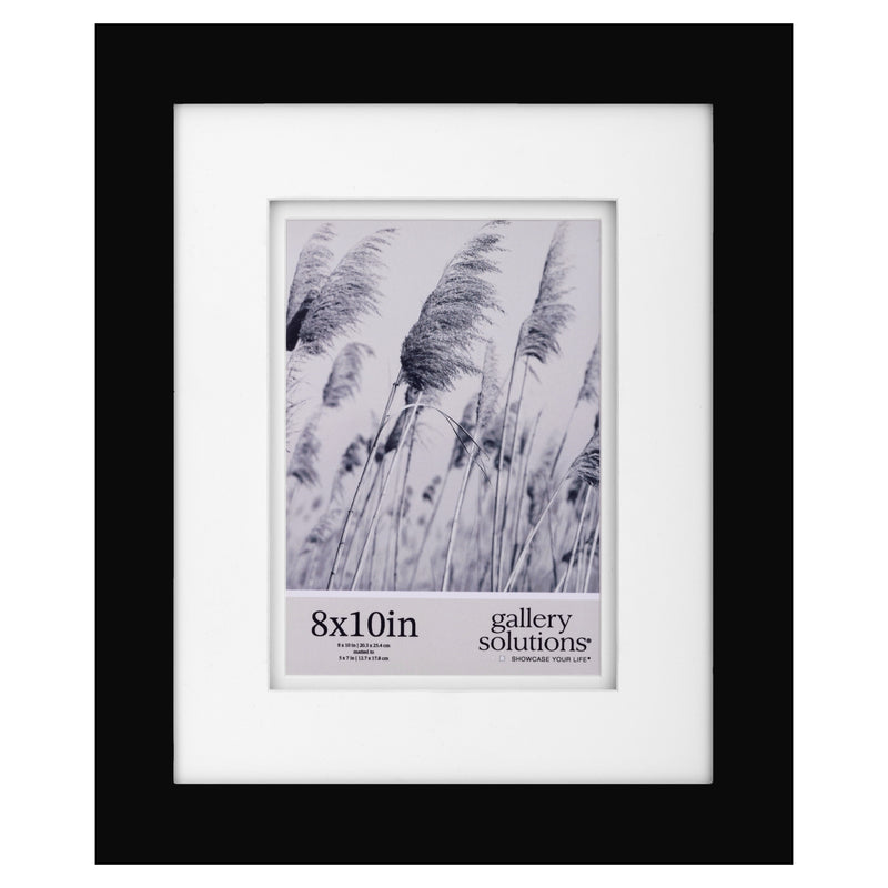 Gallery Solutions - 8"x10" Flat Black Picture Frame - Tabletop or Wall Mount - For 5"x7" Photos with Double White Mat - Versatile-Elegant For Home or Office Décor - Traditional Photo Frame