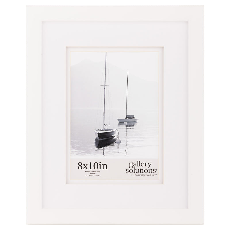 Gallery Solutions 8x10 White Wall Mount or Tabletop Picture Frame with Double White Mat For 5x7 Photo