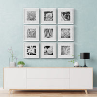 Gallery Solutions 9 Piece White Square Photo Frame Gallery Wall Kit With Decorative Art Prints & Hanging Template