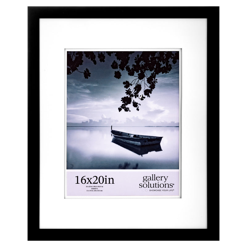 Gallery Solutions - 16"x20" Flat Black Wall Picture Frame - Rectangular Wall Mount - For 11"x14" Pictures - Solid Wood with Double White Mat - Versatile-Elegant for Home or Office Décor - Traditional Photo Frame