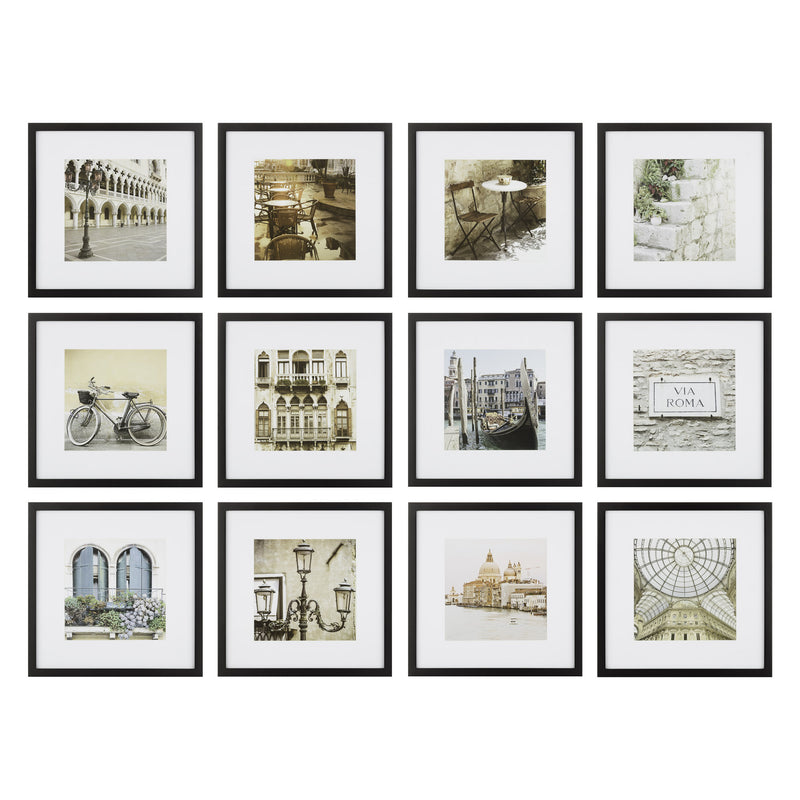 Gallery Perfect Black 12 Piece Square Photo Gallery Wall Picture Frame Set with Hanging Template, 16.5 x 10.2 x 16.7 inches