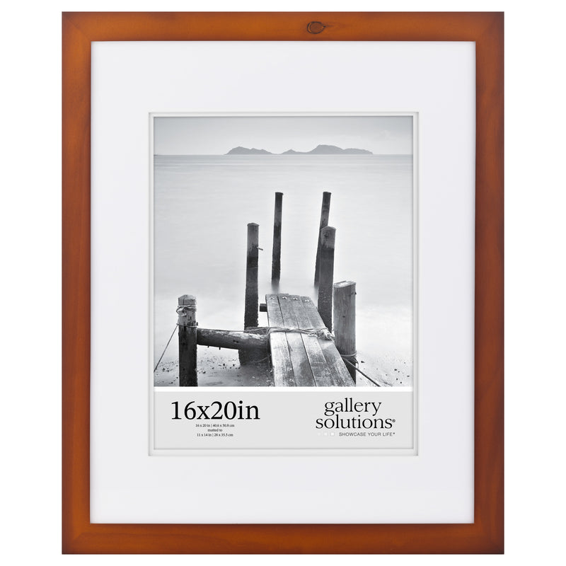 Gallery Solutions 16x20 Flat Walnut Wall Frame with Double White Mat For 11x14 Picture