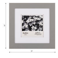 Gallery Solutions 8x8 Flat Grey Tabletop or Wall Frame with Double White Mat for 5x5 Picture