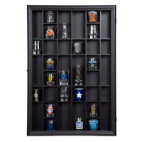 Gallery Solutions 36-Opening Display Cabinet with Hinged Front, Black Shot Glass Case, 17" x 26"