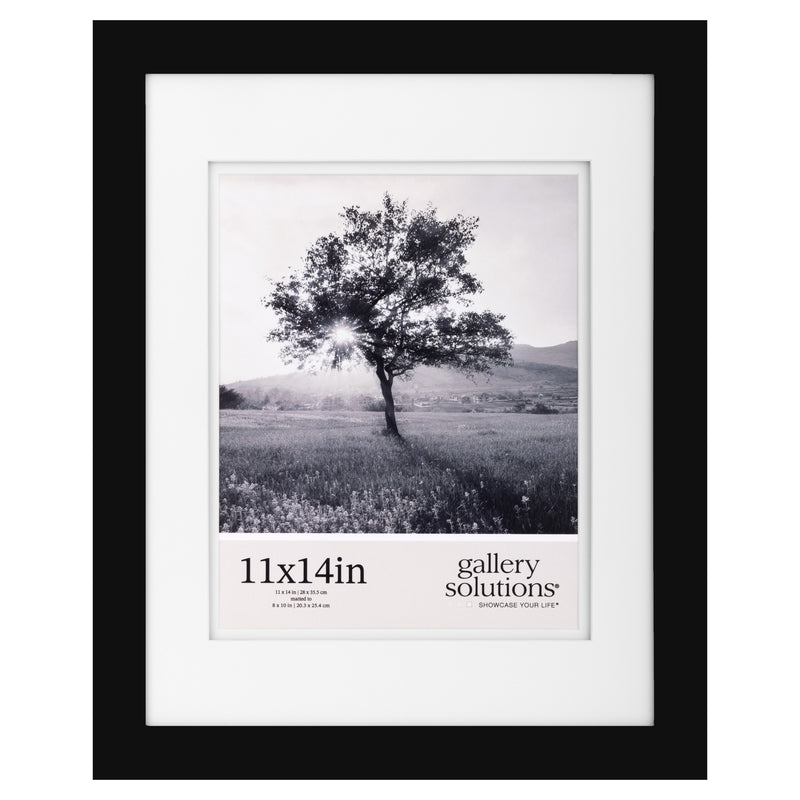 Gallery Solutions - 11"x14" Flat Black Wall Picture Frame - Double White Mat - Wall/Wall Mount Display - Perfect Fit for 8x10 Photos - Versatile Mounting Options - Rectangular Poster Frame