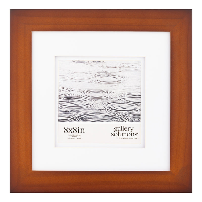 Gallery Solutions 8x8 Flat Walnut Tabletop or Wall Frame with Double White Mat For 5x5 Picture