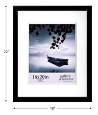 Gallery Solutions - 16"x20" Flat Black Wall Picture Frame - Rectangular Wall Mount - For 11"x14" Pictures - Solid Wood with Double White Mat - Versatile-Elegant for Home or Office Decor - Traditional Photo Frame
