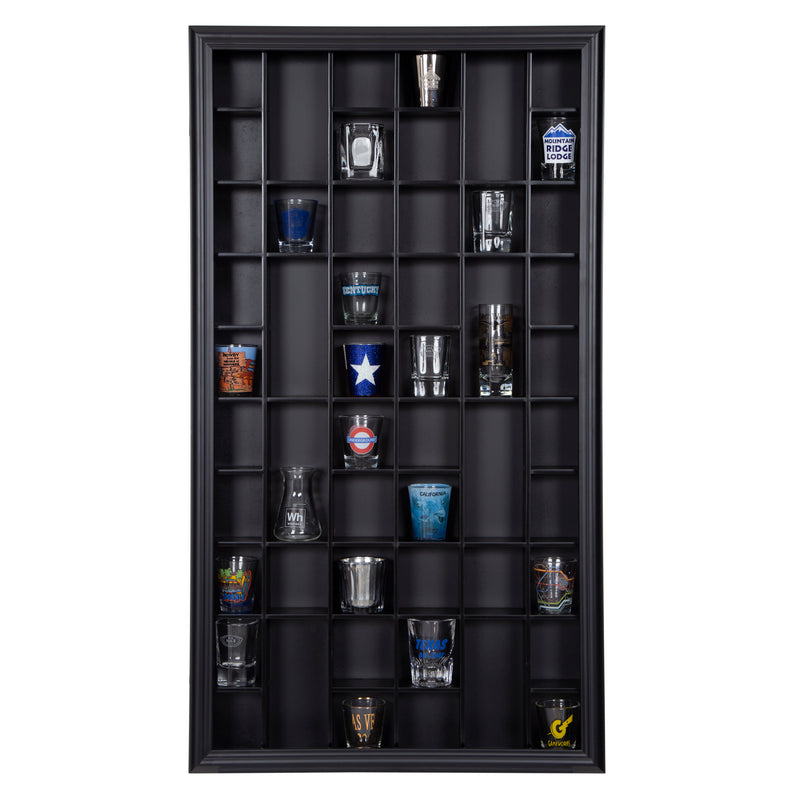 Gallery Solutions 52-Opening Shot Cabinet with Glass Front, Black Display Cases, 17" x 32"