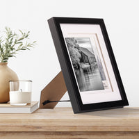 Gallery Solutions 8x10 Black Wall Mount or Tabletop Picture Frame with Double White Mat For 5x7 Photo