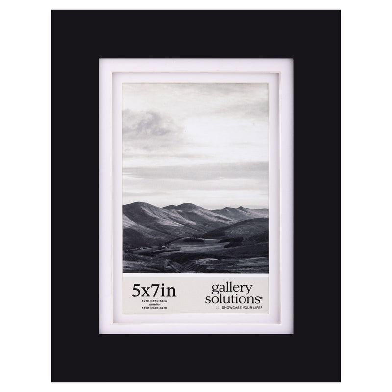 Gallery Solutions - 5"x7" Flat Black Picture Frame - Tabletop or Wall Mount - For 4"x6" Photos with Double White Mat - Versatile-Elegant For Home or Office Décor - Traditional Photo Frame