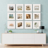 Gallery Solutions 12 Piece White Square Photo Frame Gallery Wall Kit with Decorative Art Prints & Hanging Template
