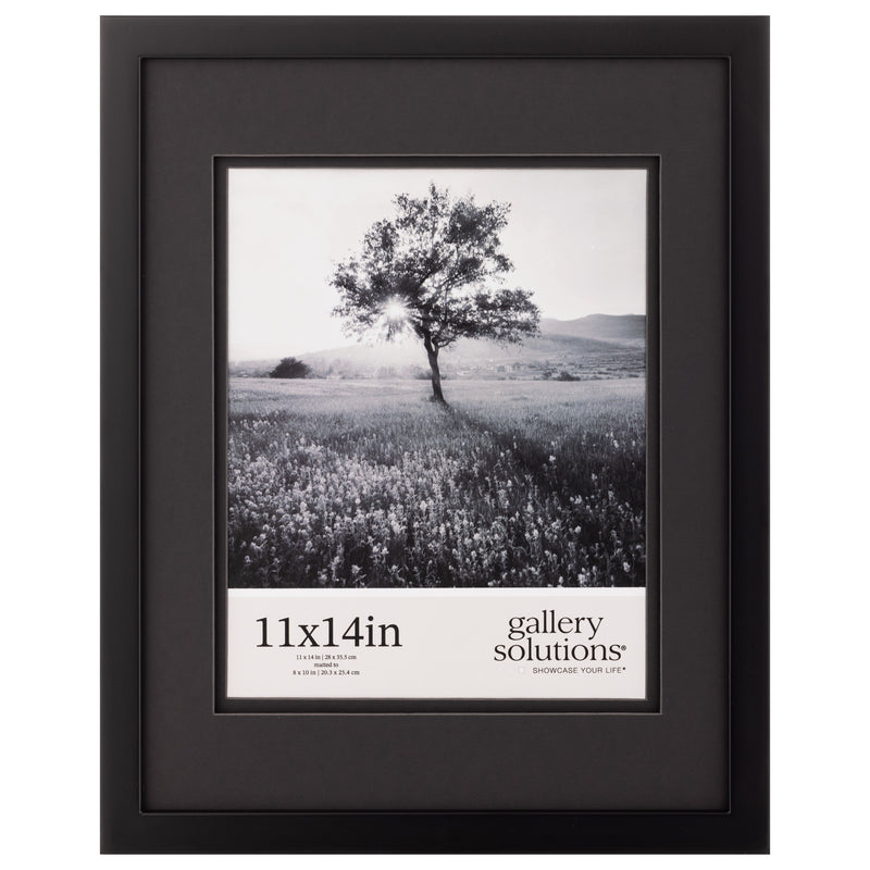 Gallery Solutions 11x14 Black Wood Wall Frame with Double Black Mat For 8x10 Image