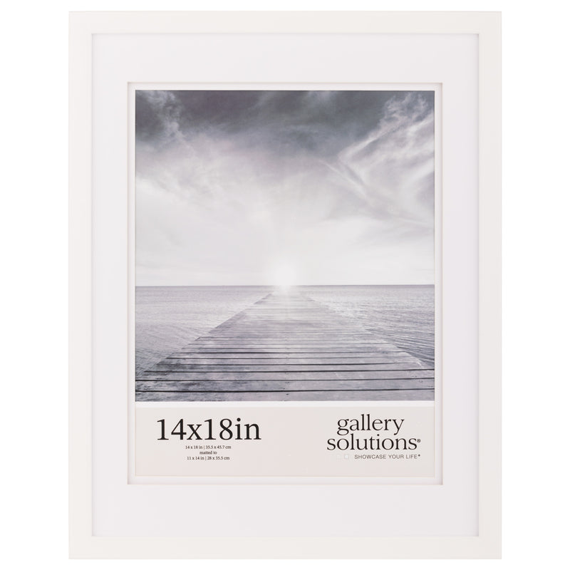 Gallery Solutions Wall Picture Frame with Airfloat Mat, 14x18 Matted To 11x14, White