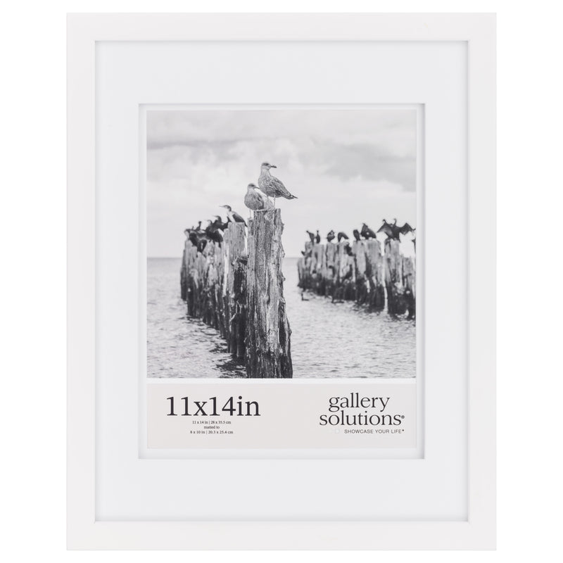 Gallery Solutions - White Wood Wall Frame 11"x14" - Premium Quality - Rectangular Wall Mount - Classic Design for 8"x10" Photos - Ready-to-Hang - Enhance Your Home or Office Décor with this Elegant Frame