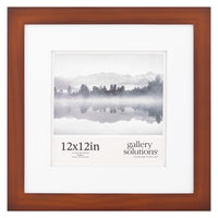 Gallery Solutions 12x12 Flat Walnut Wall Frame with Double White Mat For 8x8 Picture