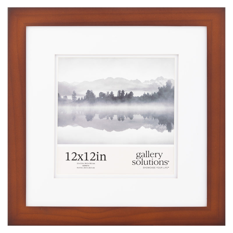 Gallery Solutions 12x12 Flat Walnut Wall Frame with Double White Mat For 8x8 Picture