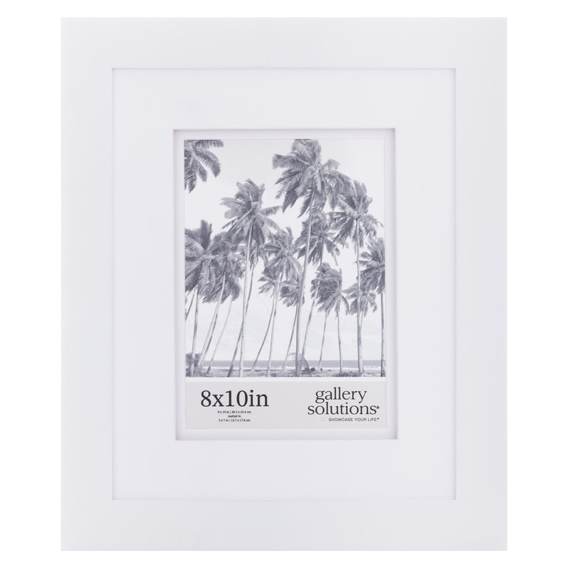 Gallery Solutions - 8"x10" White Frame - Double White Mat - Wall or Tabletop Display - Perfect Fit for 5"x7" Photos - Versatile Mounting Options
