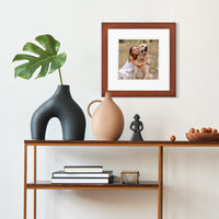 Gallery Solutions 12x12 Flat Walnut Wall Frame with Double White Mat For 8x8 Picture