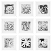 Gallery Perfect 9 Piece White Square Photo Frame Gallery Wall Kit With Decorative Art Prints & Hanging Template